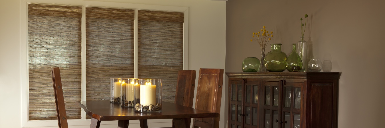 Woven shades in a dining room