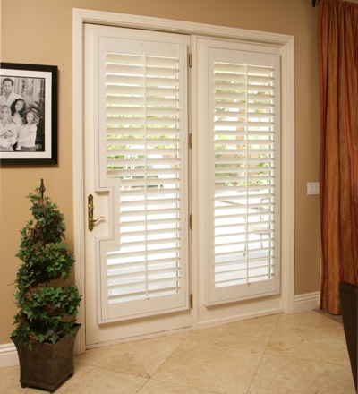 The Best Window Treatments In Destin For Back Doors Sunburst Plantation Shutters On A French Door Leading Out To Pool