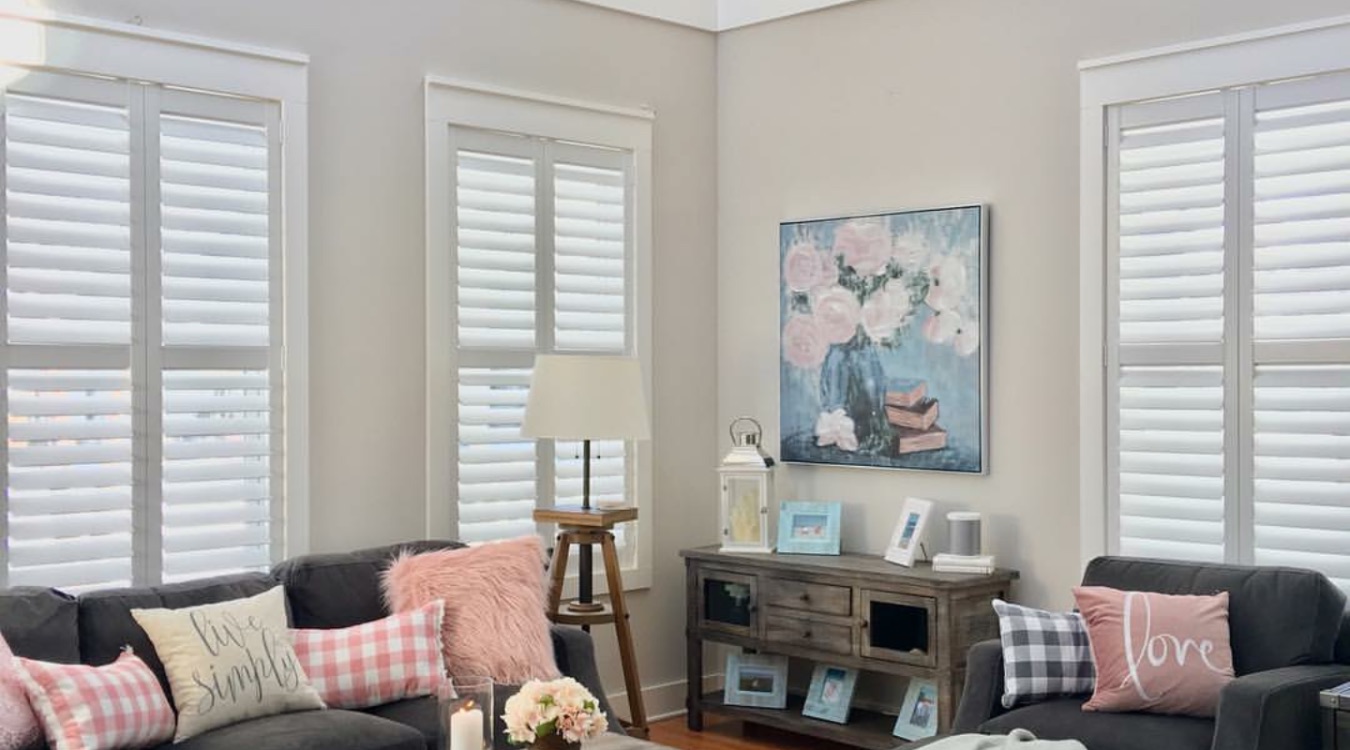 Plantation shutters in modern living room