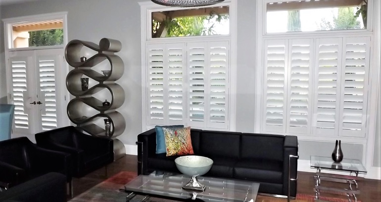 Destin DIY shutters in living room.