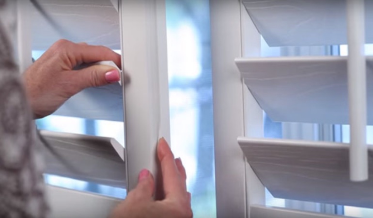 Plantation shutters can brighten up the room when the sky is sunny. Plantation shutters with wide slats.