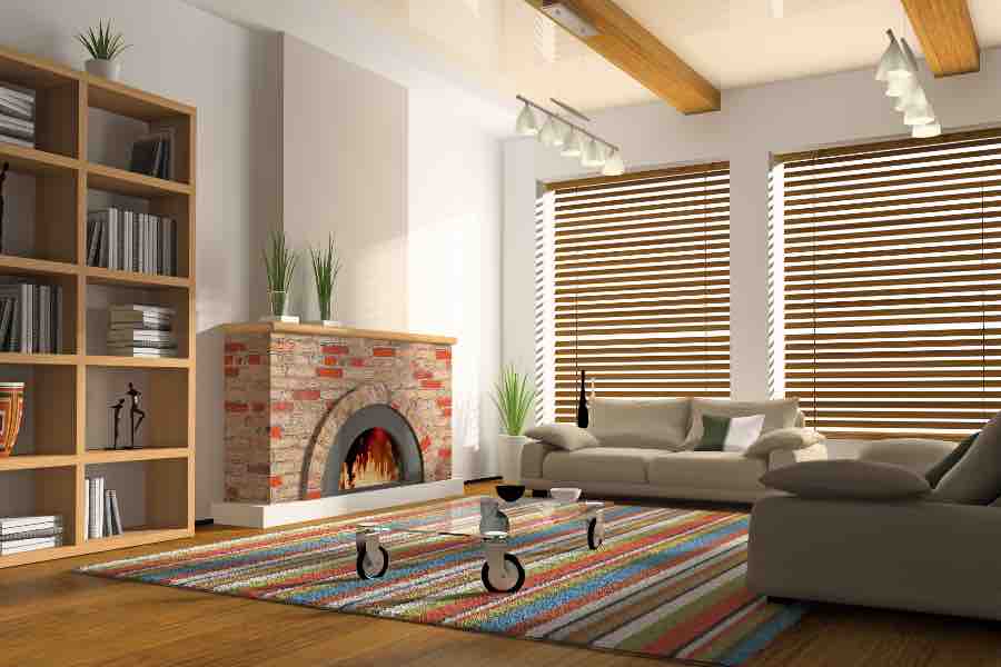 Premium wood window blinds are durable enough for family room windows. Wood blinds on family room windows