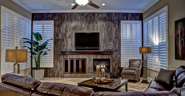 Destin living room with shutters